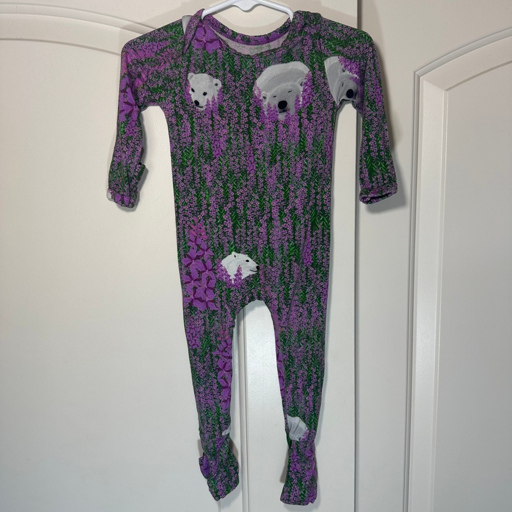 Turquoise Tree Footed Sleeper Baby 6-9M Purple Polar Bear Alaska Bamboo Pajamas